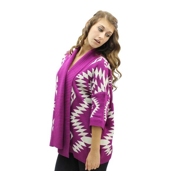 Aztec Print Open Front Cardigan Sweater - Picture 3 of 4